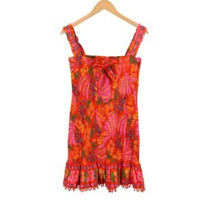 NWT Farm Rio Red Spring Bananas Smocked Mini Dress Vibrant Floral Size Medium